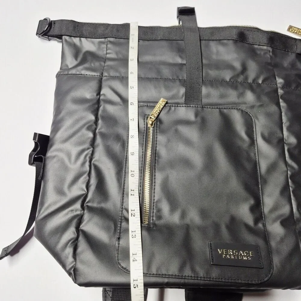 VERSACE Parfums Convertible Rider Backpack Shoulder Tote Bag Black Gold NWOT